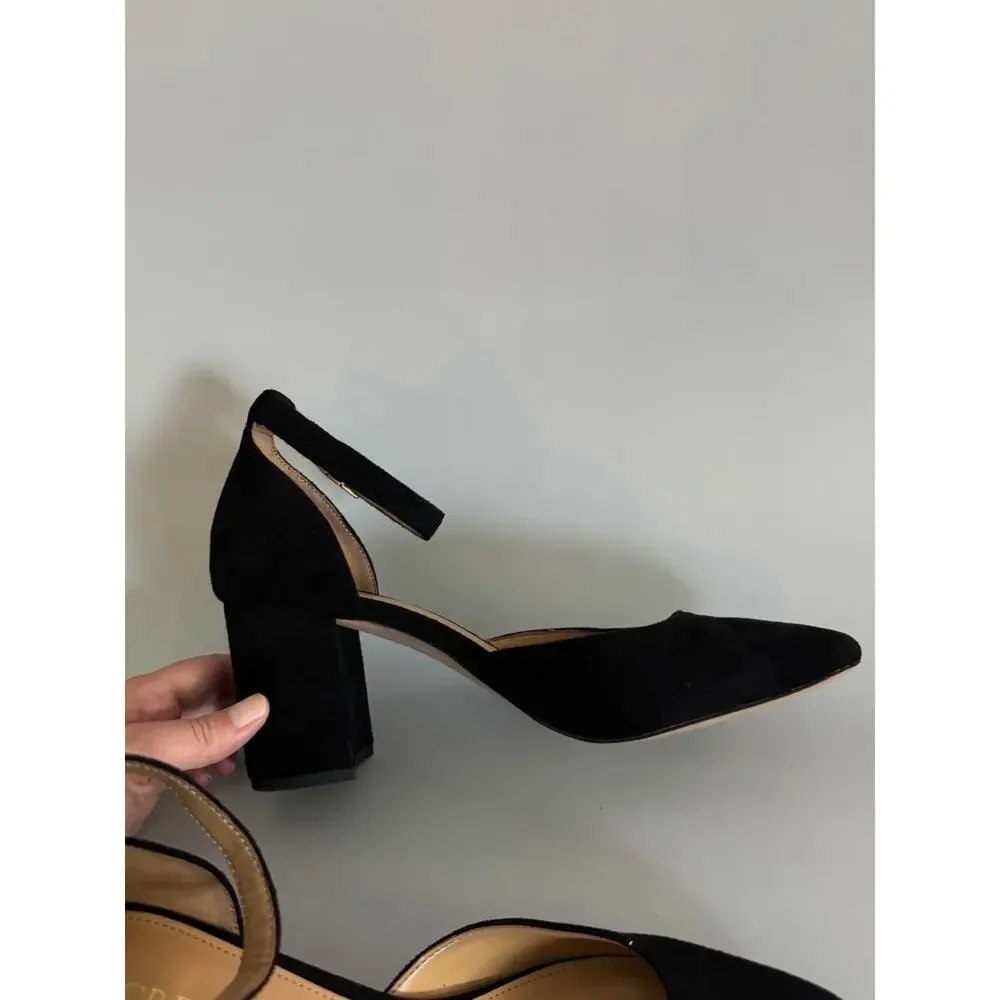 J. Crew Factory Black Suede Ankle Strap Block Heels